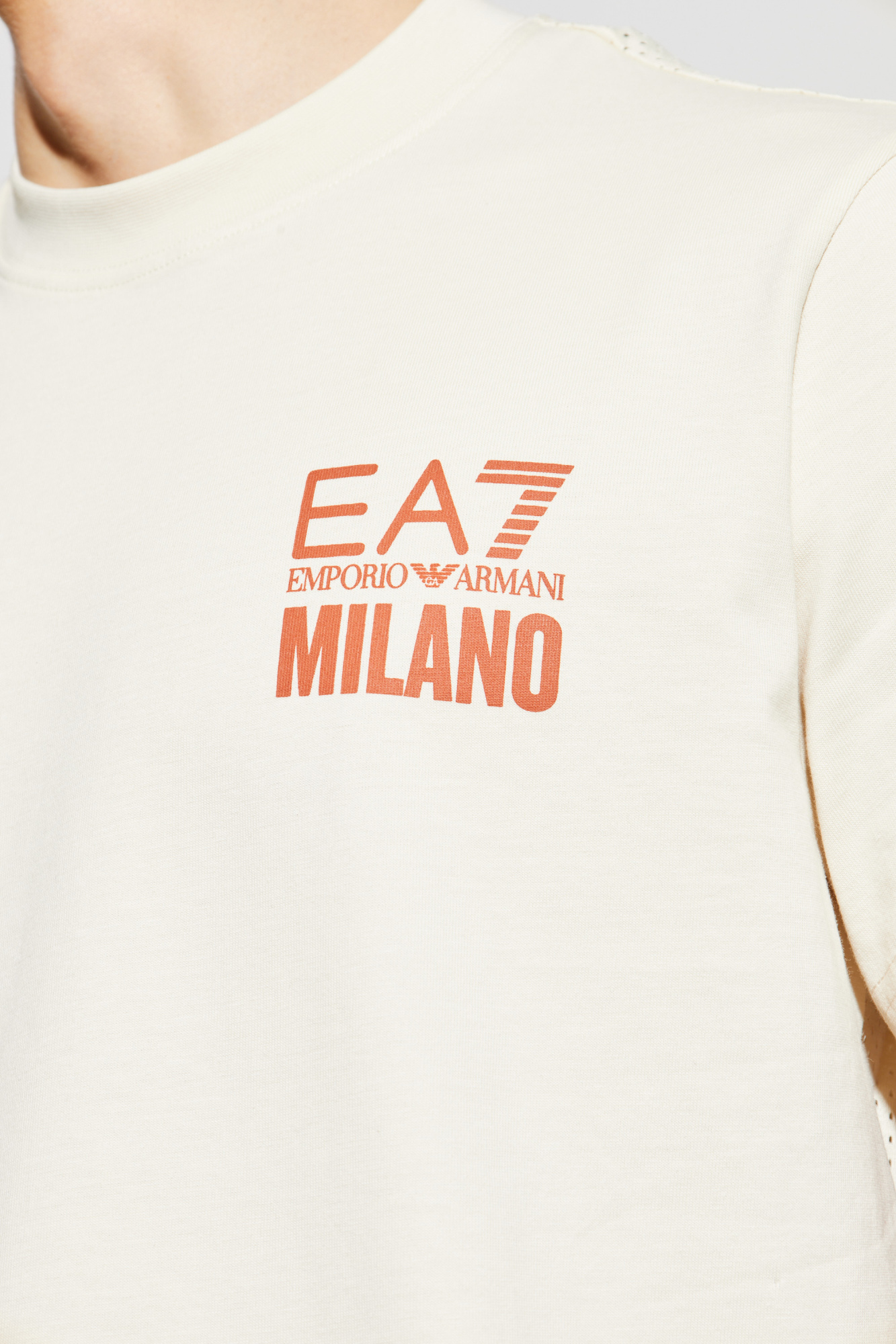 Cream T-shirt with printed logo EA7 Emporio Armani - Vitkac